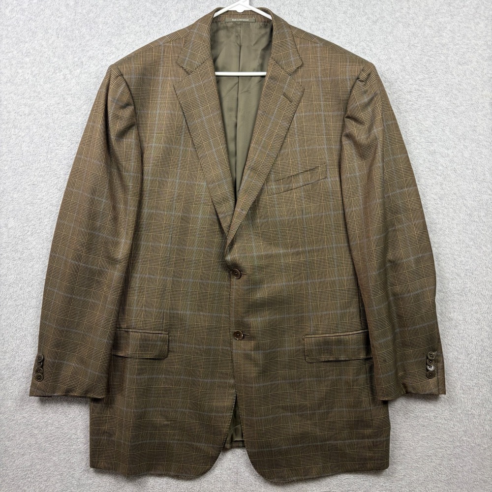 Ermenegildo Zegna Sport Coat Blazer Mens 48L Brown Glen Plaid Trofeo Silk Wool
